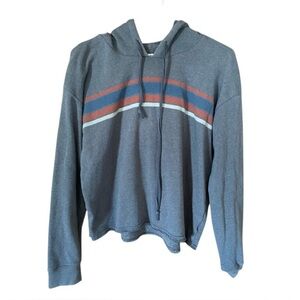 American‎ Eagle Outfitters Cropped Hoodie Striped Graphic Pullover Sweatshirt M